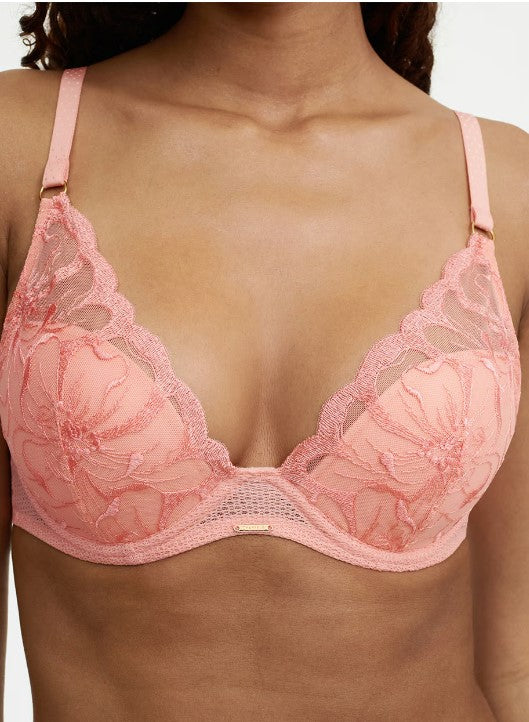 Fleurs Peach Padded Plunge Bra