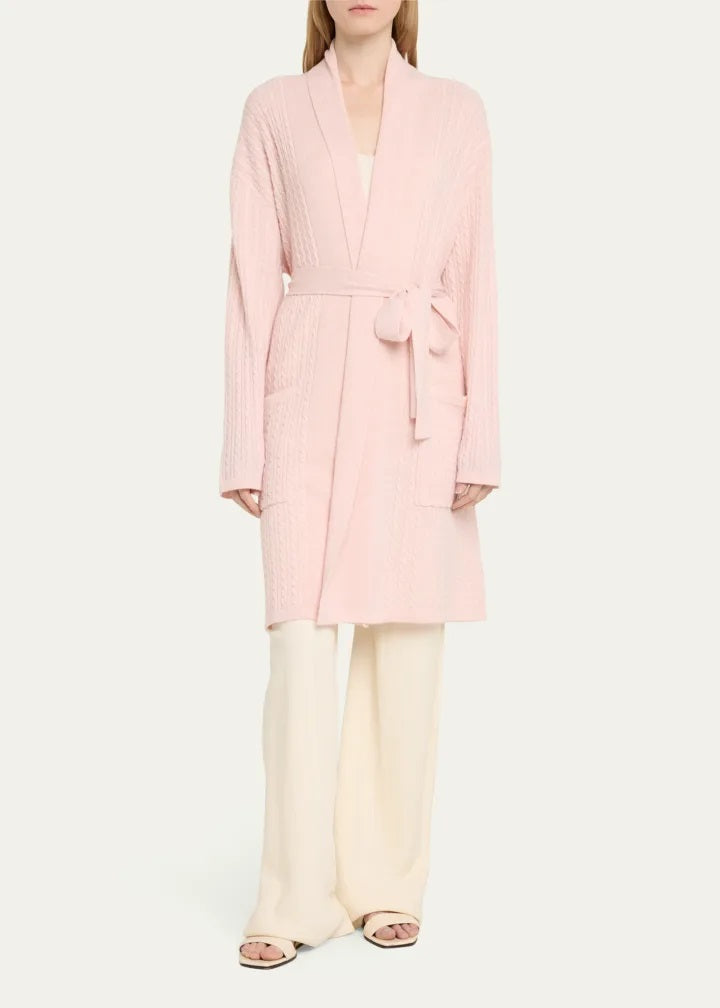 Cashmere Short Cable Robe - Pink