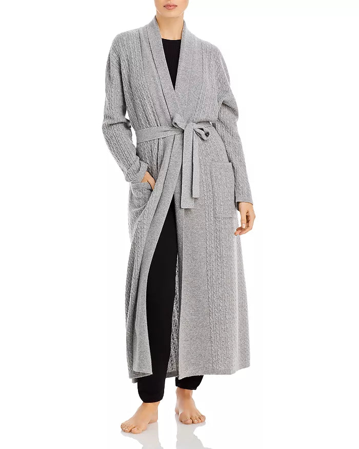 Cashmere Long Cable Robe - Grey