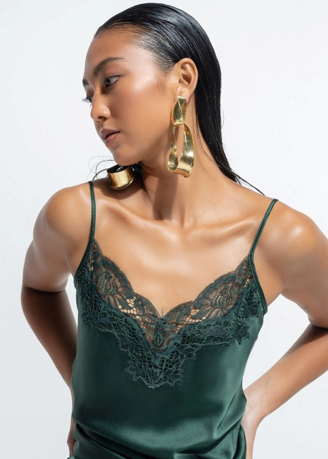 Silk Lace Cami Set- Forest