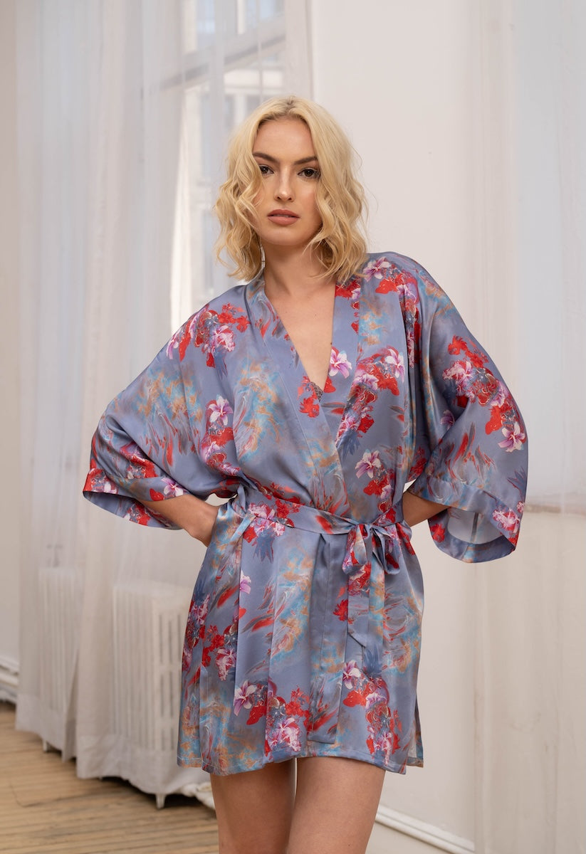 Classic Short Kimono - Feather Flowers