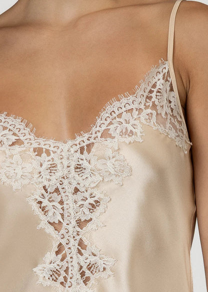 Lauren Chemise W/ Lace - Latte/Ecru