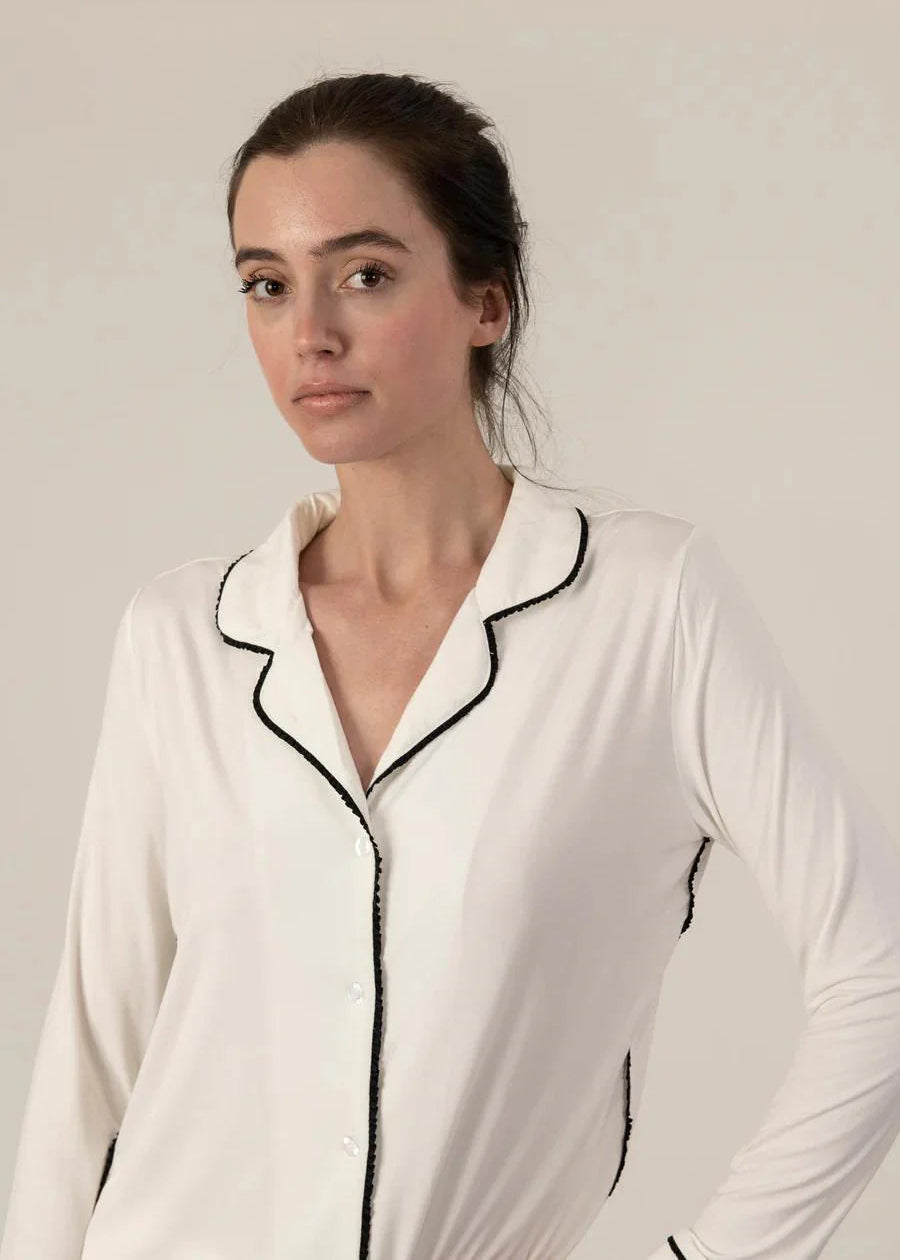 Jolene PJ Set Long - Ivory/Black
