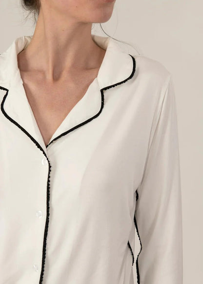 Jolene PJ Set Long - Ivory/Black