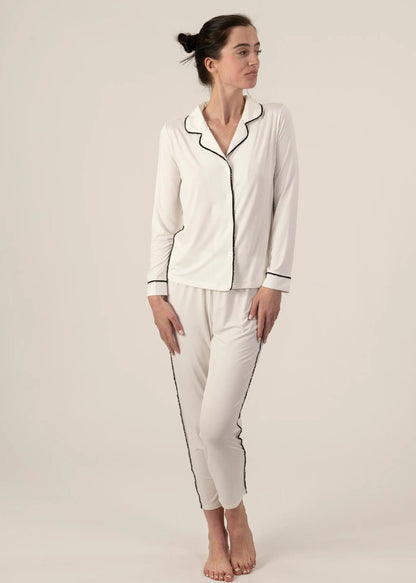 Jolene PJ Set Long - Ivory/Black