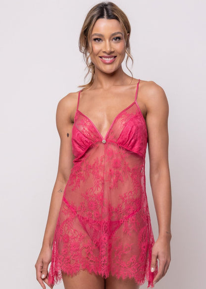 Diva Lace Nightie - Hot Pink